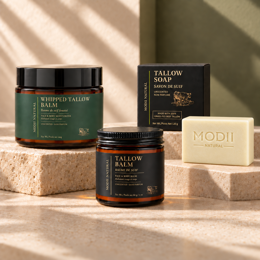 MODII Natural beef tallow skincare set with soap and two balms