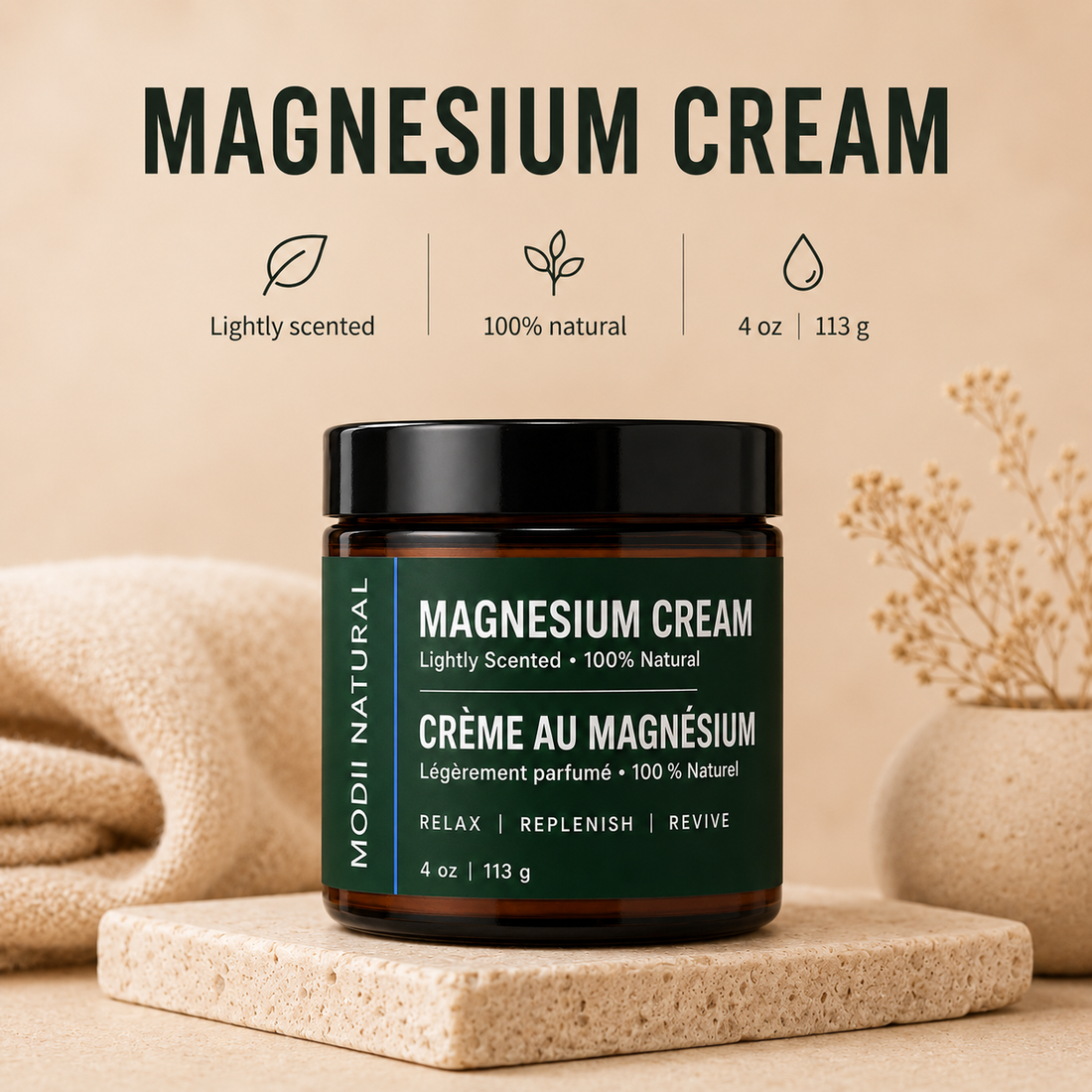 MODII Natural Magnesium Body Cream, Lemongrass - 113g