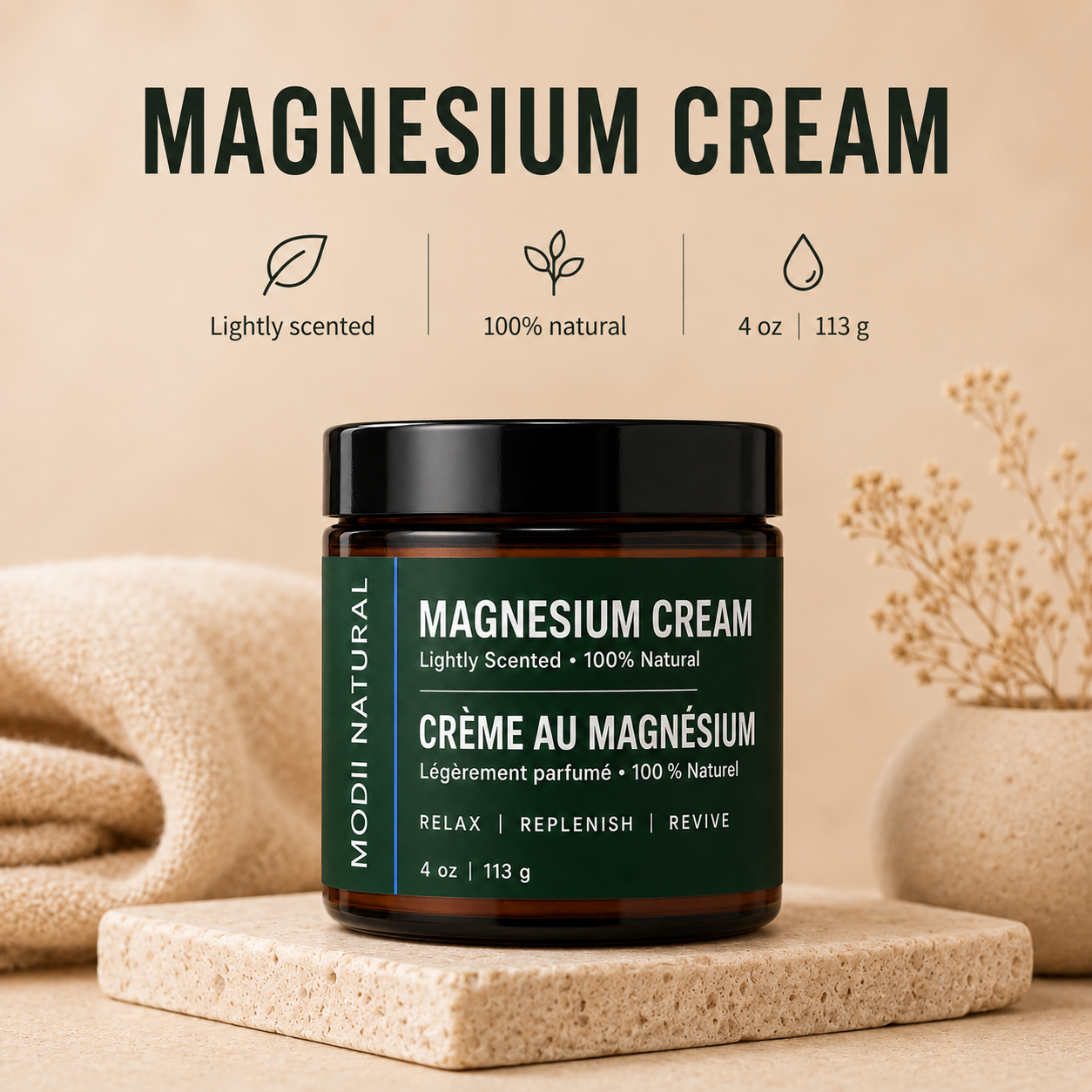 MODII Natural Magnesium Body Cream, Lemongrass - 113g