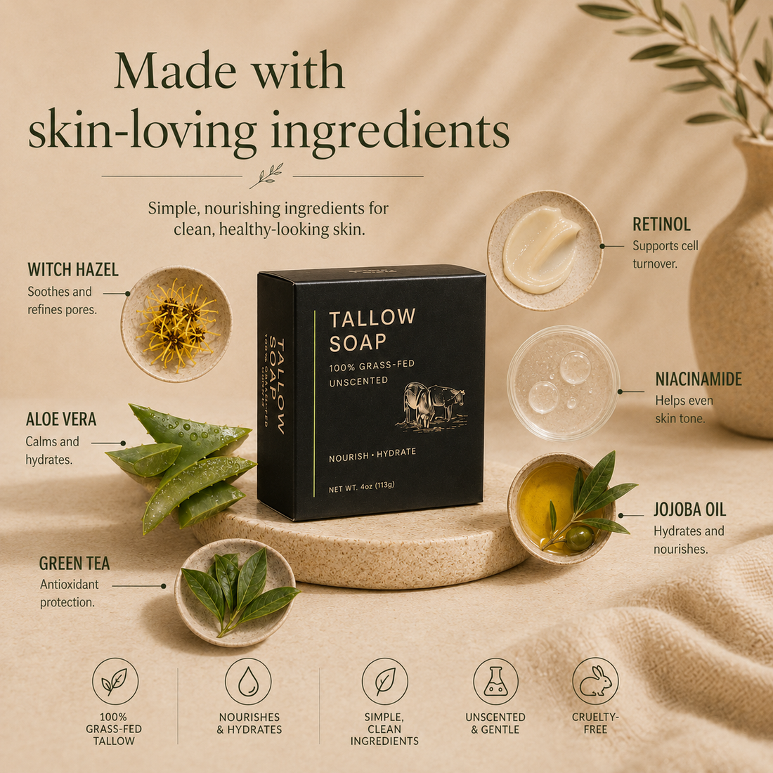 MODII Natural Handmade Tallow Soap - 120g