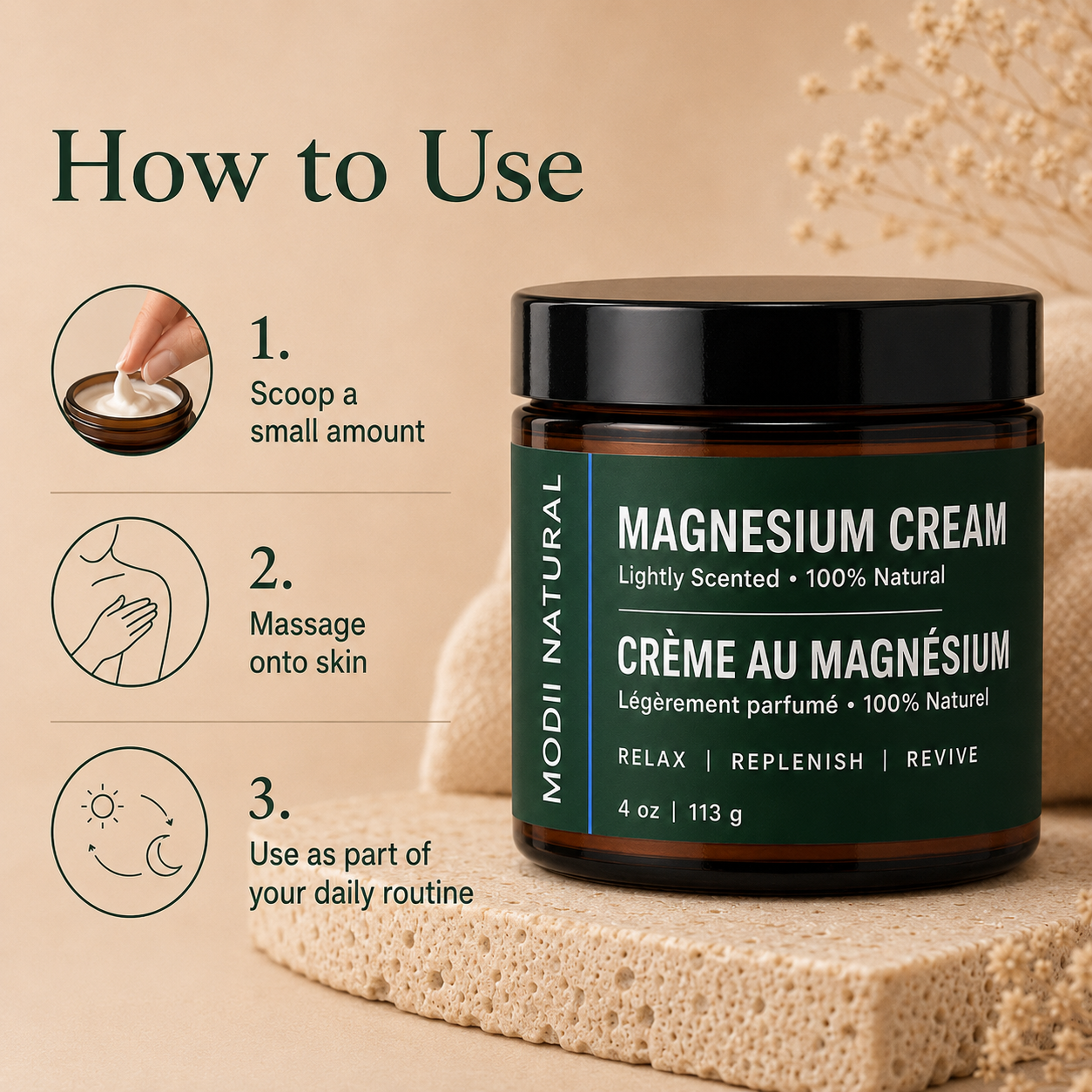 MODII Natural Magnesium Body Cream, Lemongrass - 113g