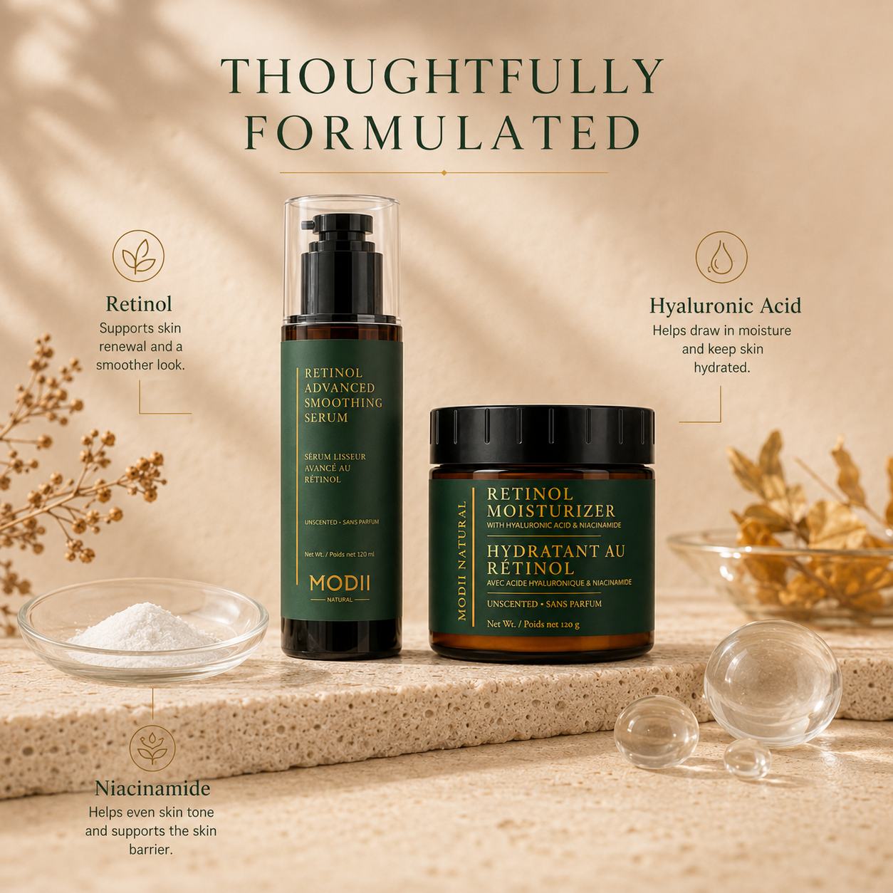 MODII Natural Retinol Renewal Duo – Advanced Smoothing Serum & Retinol Face Moisturizer