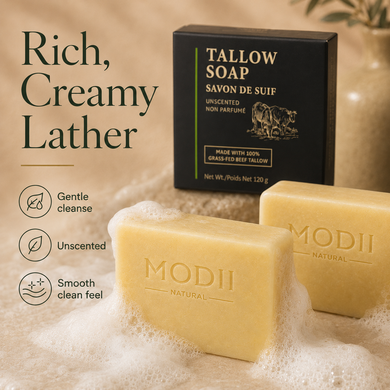 MODII Natural Handmade Tallow Soap - 120g