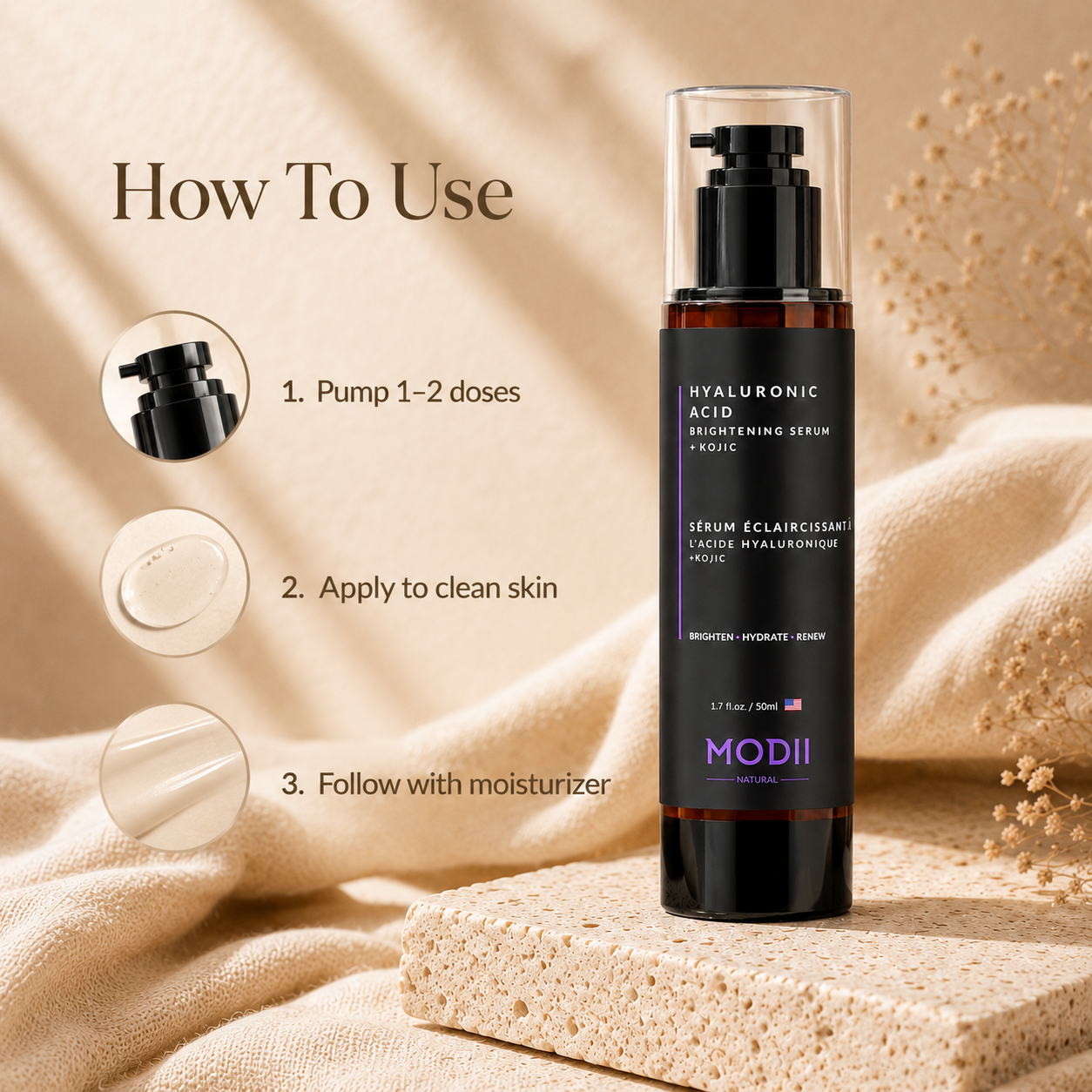 MODII Natural Hyaluronic Acid Brightening Serum + Kojic - 50ml