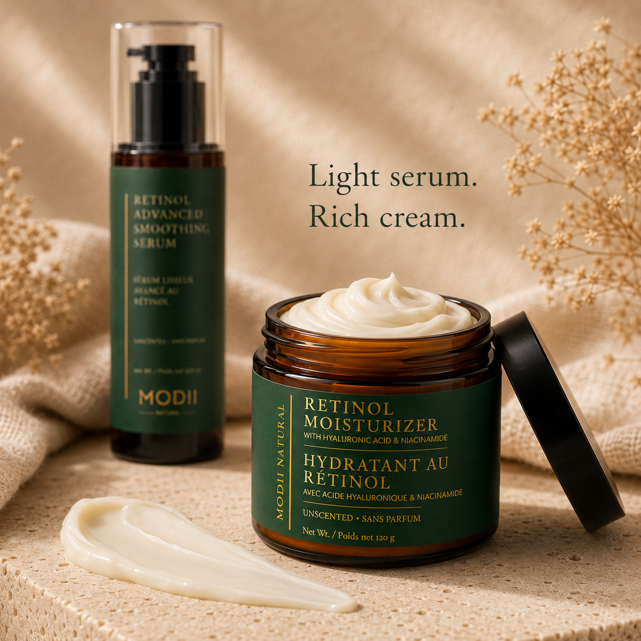 MODII Natural Retinol Renewal Duo – Advanced Smoothing Serum & Retinol Face Moisturizer