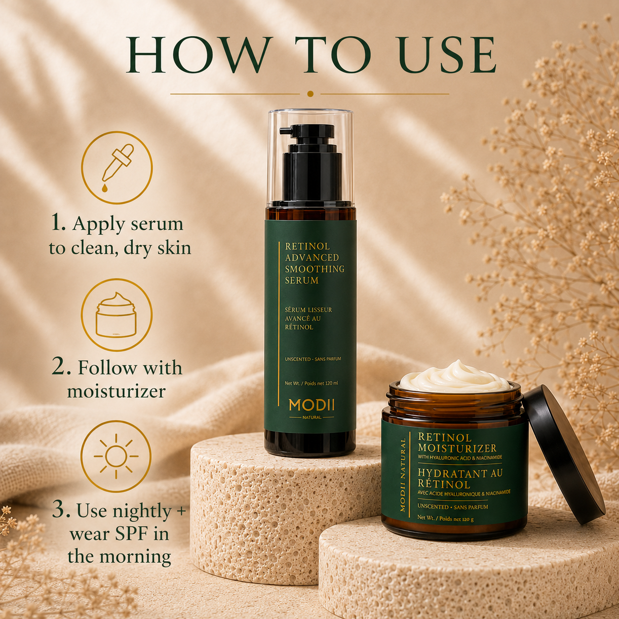 MODII Natural Retinol Renewal Duo – Advanced Smoothing Serum & Retinol Face Moisturizer