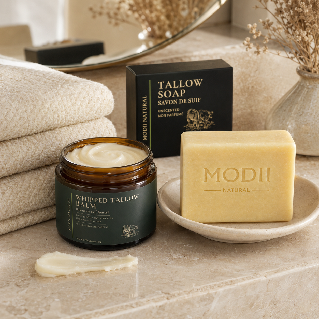 MODII Natural Tallow Skincare Set, Soap, Whipped Tallow Balm & Tallow Balm
