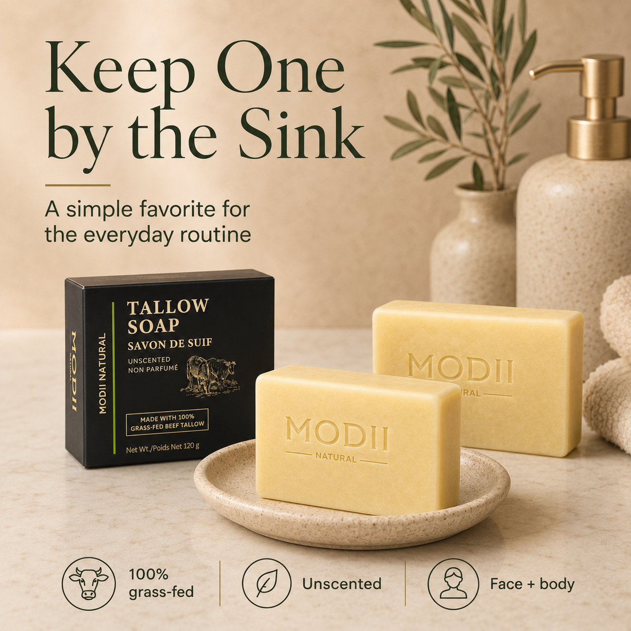 MODII Natural Handmade Tallow Soap - 120g