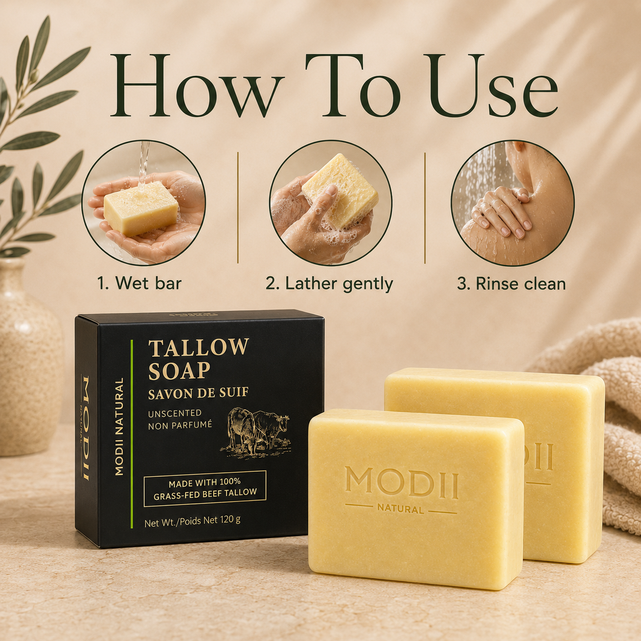 MODII Natural Handmade Tallow Soap - 120g
