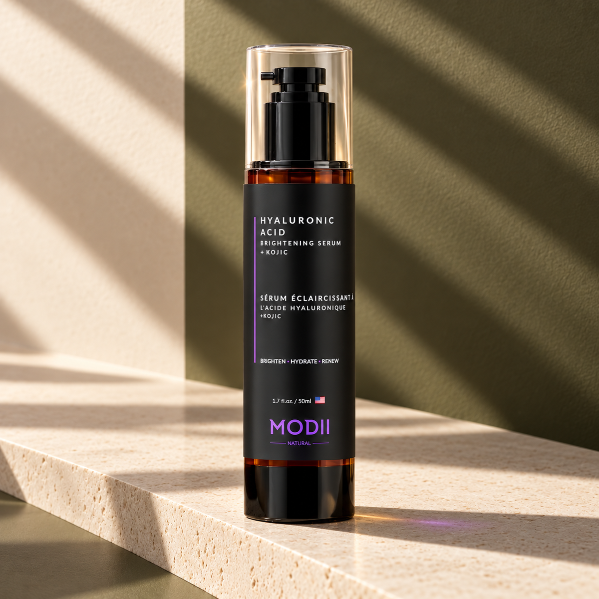 MODII Natural Hyaluronic Acid Brightening Serum + Kojic - 50ml — full product and packaging