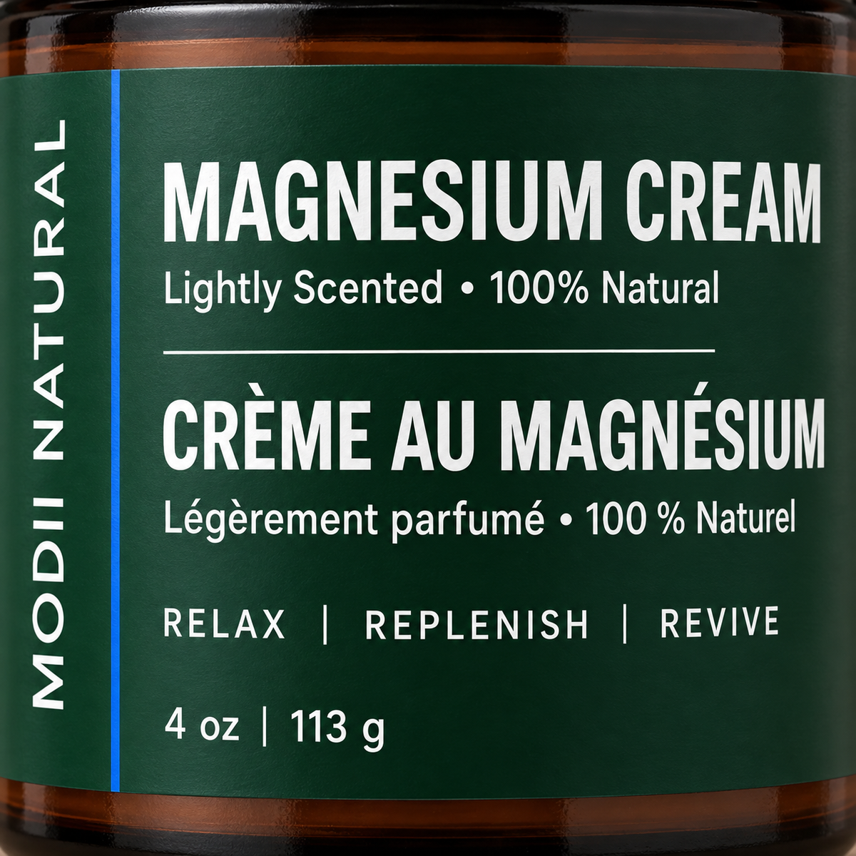 MODII Natural Magnesium Body Cream, Lemongrass - 113g — close view of the front label