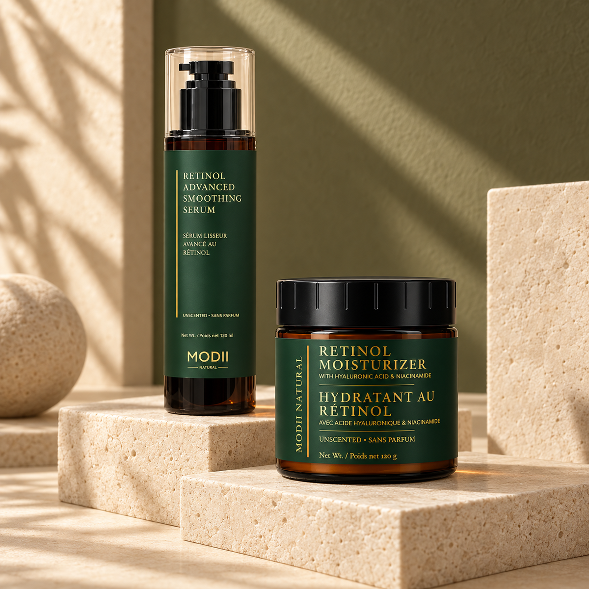 MODII Natural Retinol Renewal Duo – Advanced Smoothing Serum & Retinol Face Moisturizer — full product and packaging
