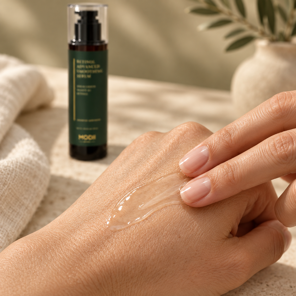 MODII Natural Retinol Advanced Smoothing Serum - 120ml — adult demonstrating application to skin