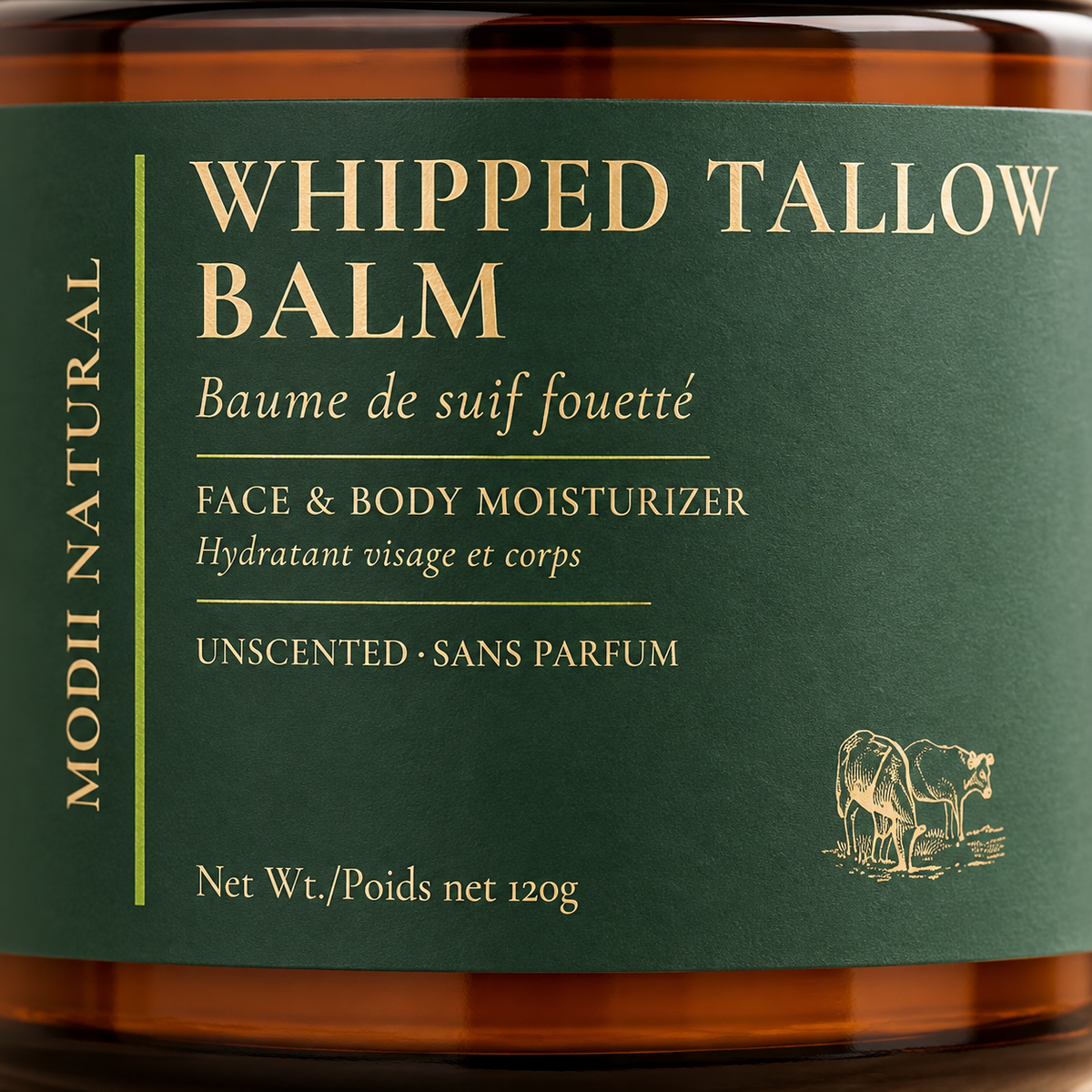 MODII Natural Tallow Skincare Set, Soap, Whipped Tallow Balm & Tallow Balm — Whipped Tallow Balm 120g front label