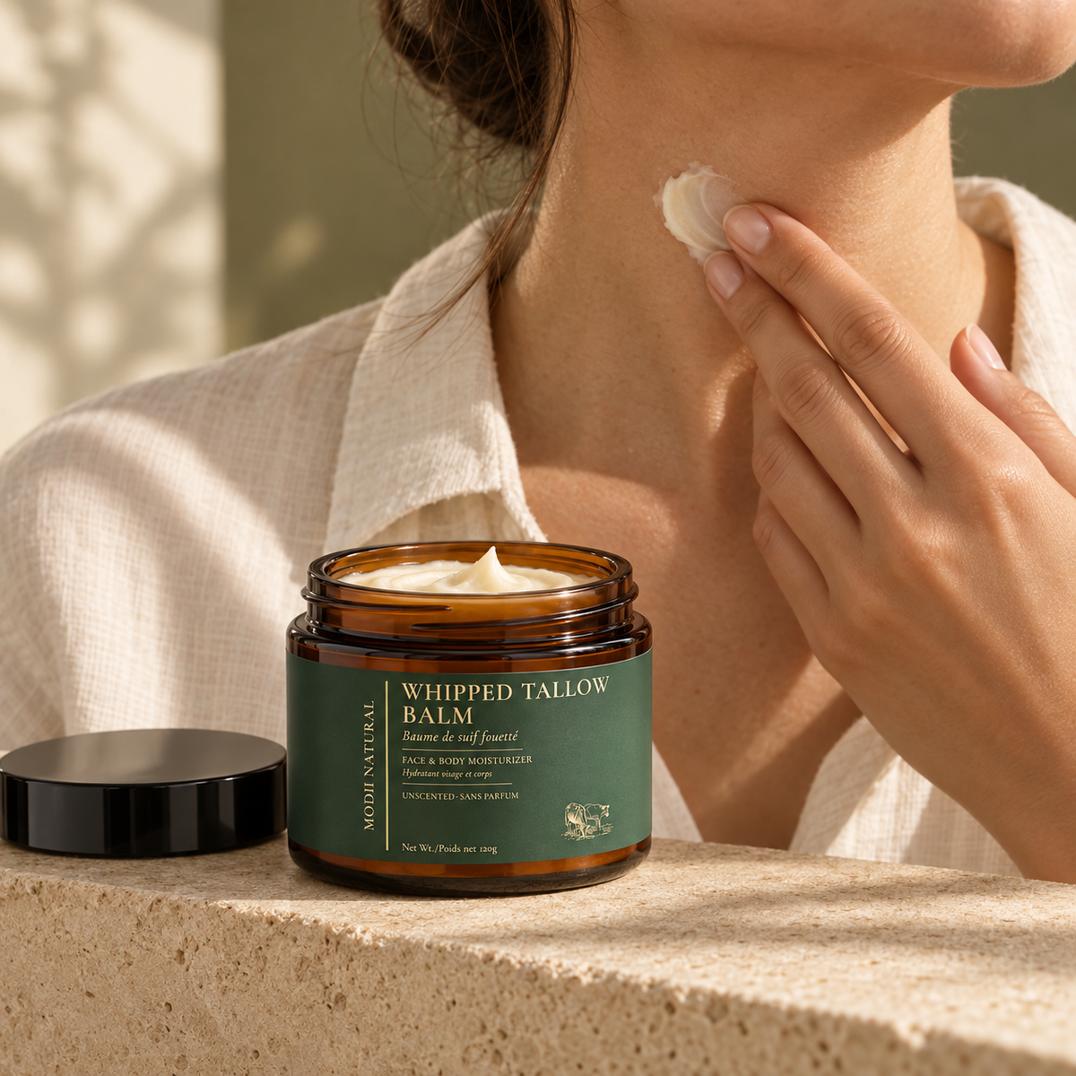 MODII Natural Whipped Tallow Balm - 120g — adult demonstrating application to skin